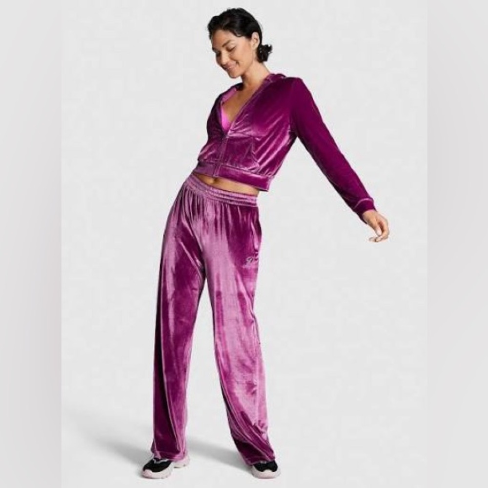NWOT Never Worn PINK Y2K Victoria's Secret Velour Hoodie and Pants Set - Purple